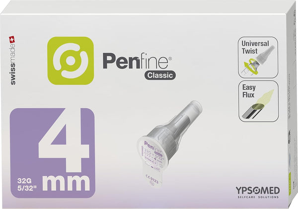 Penfine Classic Pen Needle, 32G x 4mm, 100ct, Swiss Made, Universal Fit