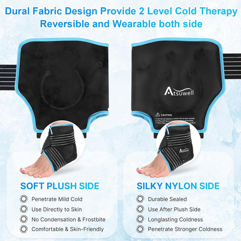 Atsuwell Ankle Ice Pack Wrap, Reusable Gel for Foot Ankle Heel, Cold Compress Therapy for Soothing Pain and Injuries