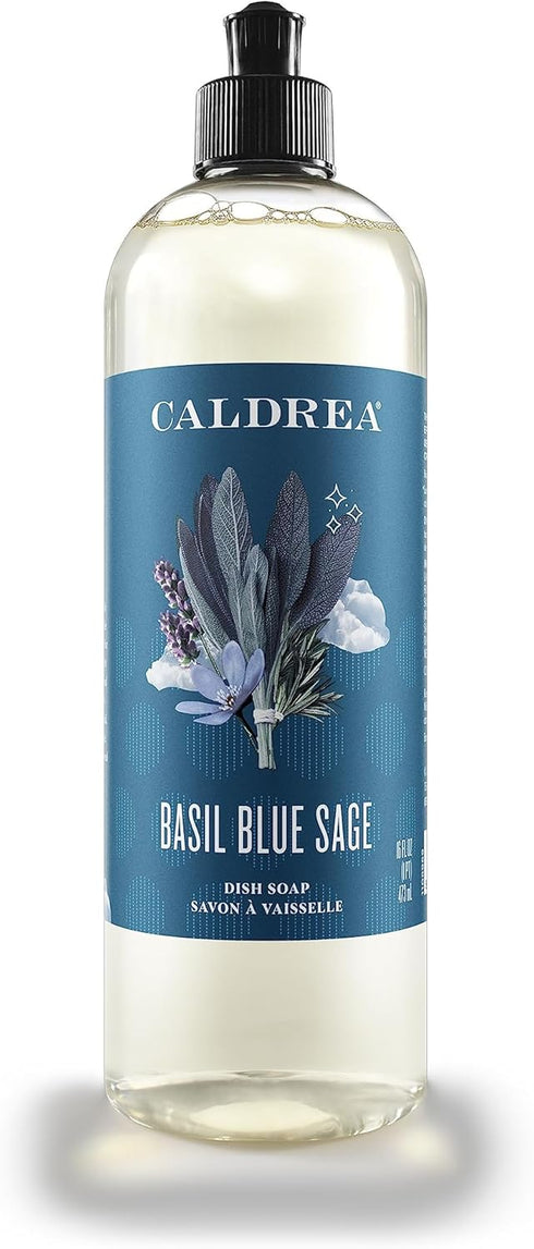 Caldrea Dish Soap, Biodegradable Dishwashing Liquid, Basil Blue Sage Scent, 16 oz