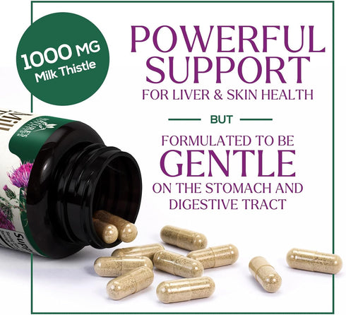 Nature's Milk Thistle 1000mg - 60 Capsules Herbal Liver Supplement with Dandelion Root & Silymarin