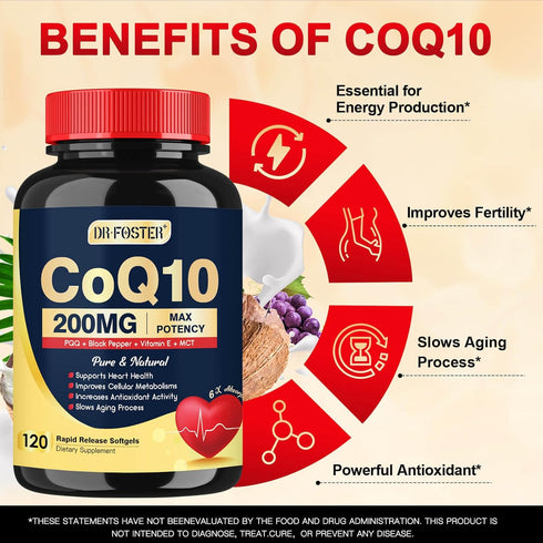 Coq10 200mg Upgraded with Vitamin E & PQQ & Black Pepper Extract, 120 Servings for Heart Support