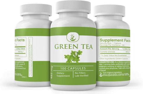 Green Tea Extract (100 Capsules) Always Pure, No Additives: PURE ORIGINAL INGREDIENTS