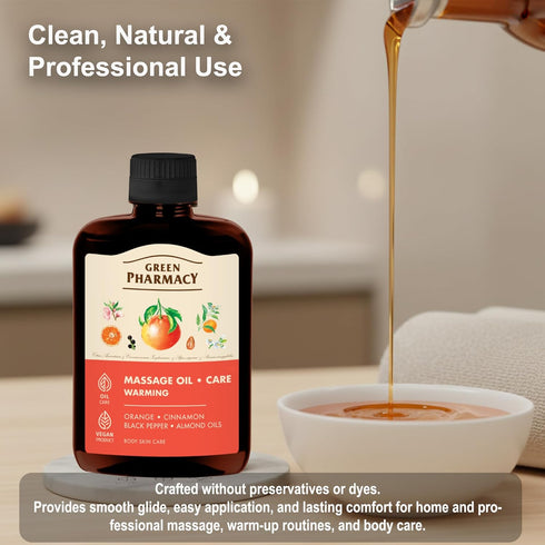 Warming Massage Oil Cinnamon, Black Pepper & Orange Essential Oils Mild Heating Effect for Relaxation & Circulation