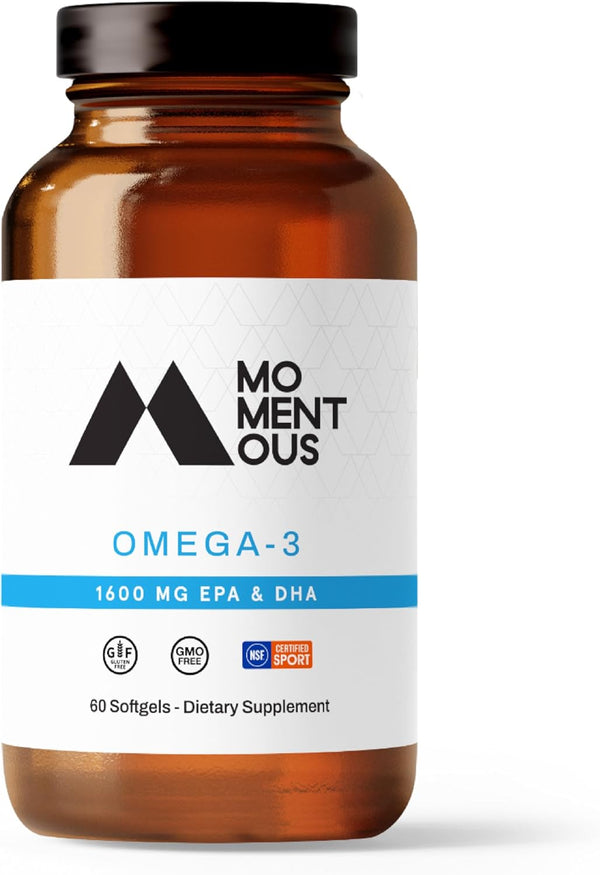Momentous Omega 3 Fish Oil 1600mg - Daily Supplement for Women and Men with EPA & DHA, Supports Joint Health, 30