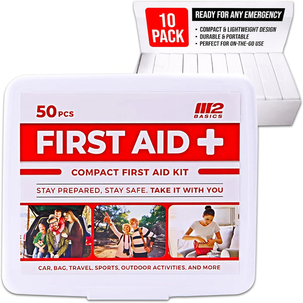 M2 BASICS Mini First Aid Kit Bulk Multi Pack, 10 Pack, 50