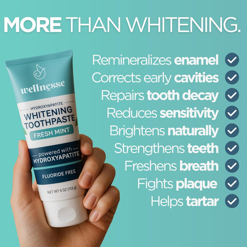 Wellnesse Whitening Hydroxyapatite Toothpaste with Xylitol, Natural Fluoride-Free, 4 oz (Pack of 1), Fresh Mint Flavor