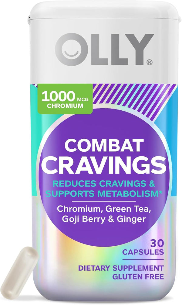 OLLY Combat Cravings, 30 Count, Metabolism & Energy Support Supplement with Chromium, Green Tea, Goji Berry