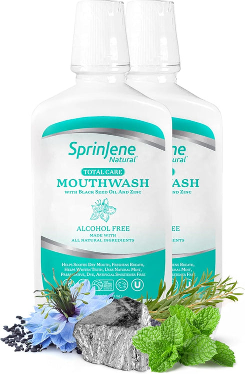 SprinJene Fluoride Free Mouthwash, Alcohol Free for Fresh Breath & Gum Health, 2PK with Black Seed Oil & Zinc