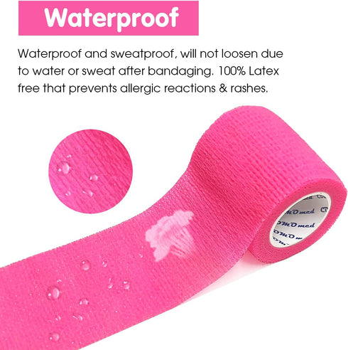 Self Adherent Cohesive Bandage - 4"x5 Yards, Hot Pink, 12 Rolls for First Aid, Athletic Tape
