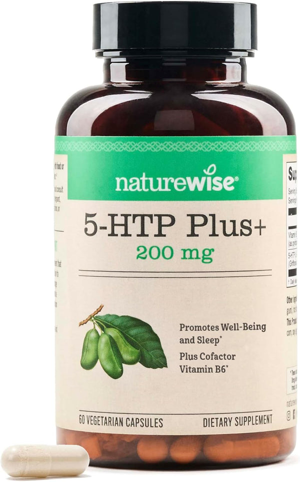 NatureWise 5-HTP 200mg Supplement with Vitamin B6 for Mood Support and Natural Sleep Aid, 60 Count