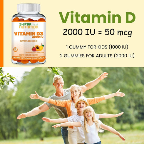 Vegetarian Vitamin D3 Gummies, 45-90 Servings, 2,000IU / 1,000IU, Non-GMO, Gluten-Free, Halal