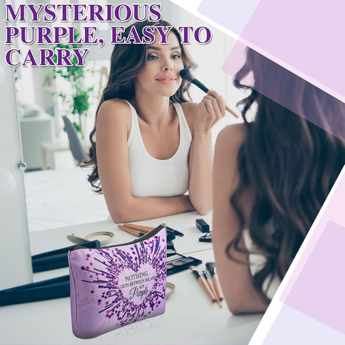 Hillban 6 Pcs Purple Makeup Bag Gifts - Inspirational Zipper Cosmetic Pouch for Purple Lovers