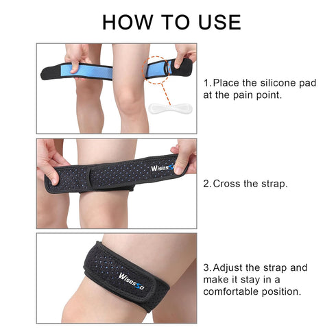Adjustable IT Band Strap, Iliotibial Band Syndrome Brace, Knee Support Strap for Running, Cycling, 2 Pack