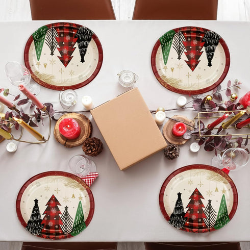 Havawish 100 10.8" 12.6" Pcs Large Christmas Oval Paper Plates x Christmas Disposable Party Trays Xmas Paper Platters