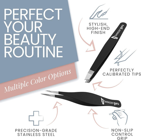Tweezer Guru Ingrown Hair Tweezers, Pointed Precision Tweezers for Eyebrows & Ingrown Hair Removal, 2 Piece Set