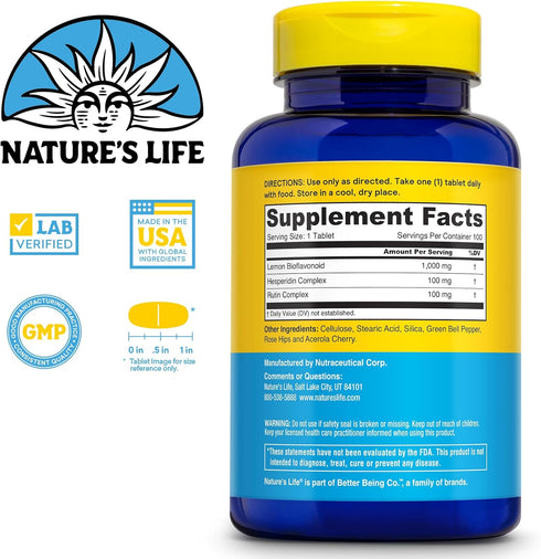Nature's Life Lemon Bioflavonoids 1000mg | 100 Tablets | Antioxidant & Cellular Support, Vitamin C Absorption | 60 Serv