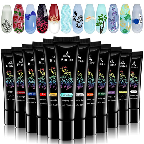 Nail Stamping Polish Pack of 12 Colors, 8ML UV LED Gel Polish for Nail Stamping Plate.