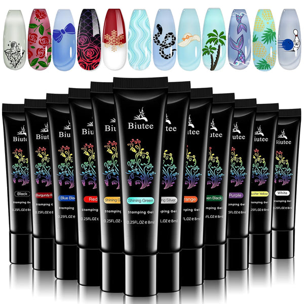 Nail Stamping Polish Pack of 12 Colors, 8ML UV LED Gel Polish for Nail Stamping Plate.