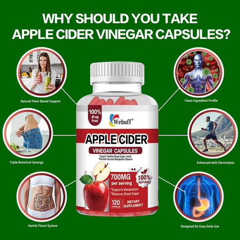 Webuff 700mg 120 Count Immune (Pack 1) Apple Cider Vinegar Capsules | Extra Strength ACV with The Mother | Supports