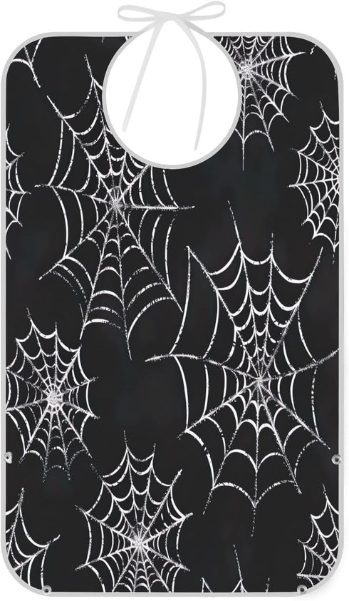 YEGAME Spider Web Full-Cover Unisex Adult Bibs with Foldable Crumb Catcher, Waterproof Washable