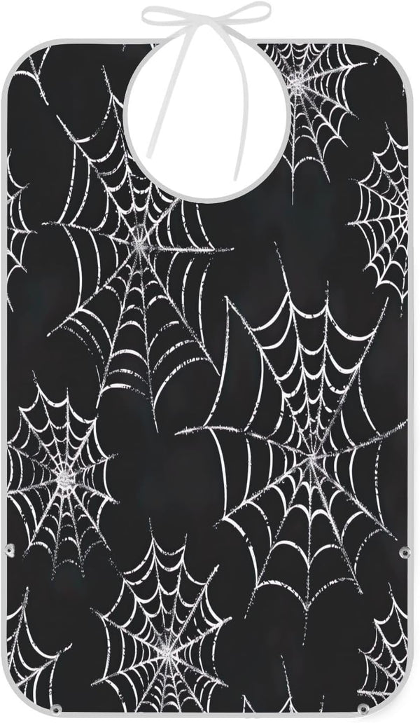 YEGAME Spider Web Full-Cover Unisex Adult Bibs with Foldable Crumb Catcher, Waterproof Washable