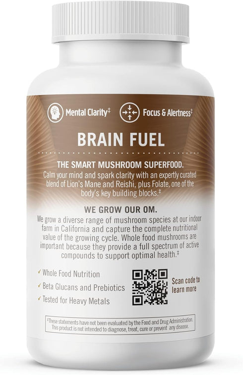 OM Mushroom Superfood Brain Fuel Mushroom Powder Capsules, 90 Count, Lion's Mane & Reishi Blend