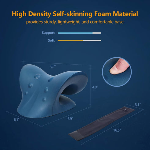 Neck Stretcher Heated Cervical Traction Device Pillow with Graphene Heating Pad for Neck Pain Relief (Dark Blue)