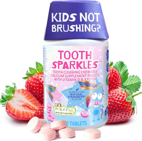 Jack N' Jill Tooth Sparkles, Calcium Chews for Teeth & Bone Development, Natural Strawberry, 60 Tablets