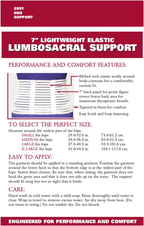 OTC Lumbosacral Support, 7-inch Lower Back, Lightweight Compression, Elastic, White, Small