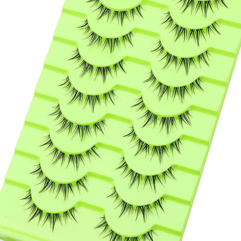 outopen 10 Pairs Manga Lashes, Korean Asian Anime Eyelashes, Japanese Makeup Fake Lashes, Spiky False Eyelashes