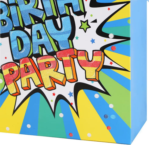 Vammy 13" Large Birthday Gift Bag with Tissue Paper, 2 Pack Paper Gift Bags for Fireworks Birthday Party, Colorful Cake
