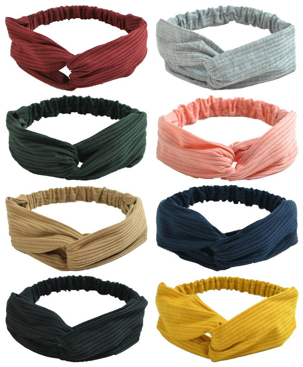 QandSweet Women's and Little Girls' Stretchy Headbands, 8 Pack (8 Colors, 40-52CM) for Fashion & Sports