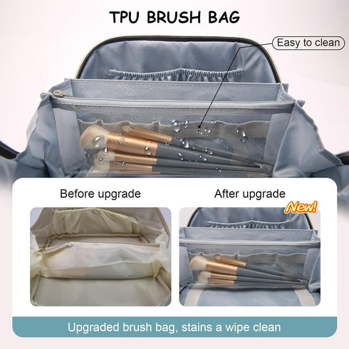 Travel Makeup Bags Cosmetic Organizer: 3-Set Large Capacity PU Leather Toiletry Bag for Women (Light Blue)