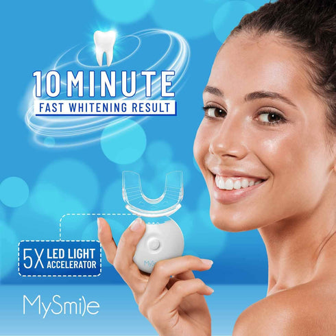 MySmile Teeth Whitening Kit with LED Light, 10 Min Fast Non-Sensitive Whitener, 3 Carbamide Peroxide Gel, Removes Stains
