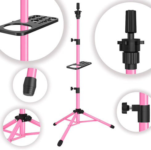 Wig Stand Tripod, 55 Inch Metal Mannequin Head Tripod Stand for Hairdressing Training (Pink, Head Not Included)