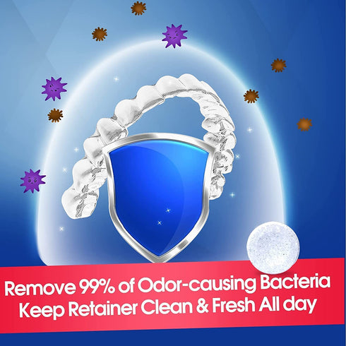 Retainer & Denture Cleaner Tablets, 120 pcs, 4 Months Supply, Removes Odor & Plaque for Aligner & Night Guards