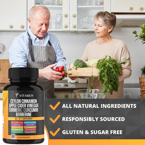 Vitabem 3000mg 3000mg 3000 2000mg 2000mg 1200mg 60 Count Ceylon Cinnamon Capsules Turmeric Apple Cider Vinegar mg