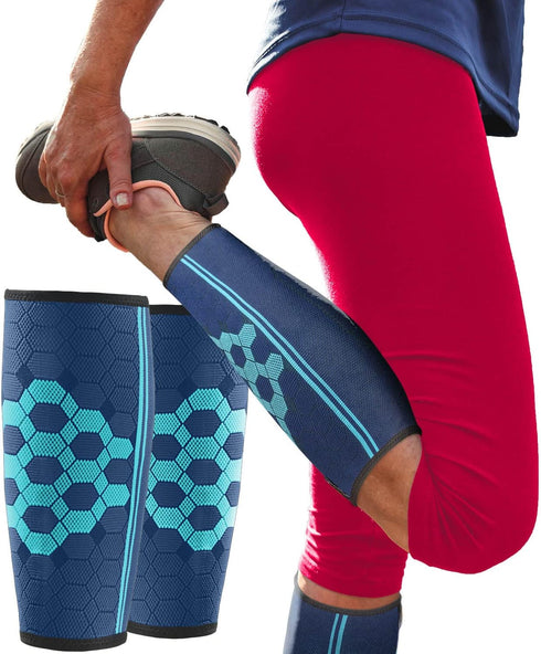 Sparthos Calf Compression Sleeves (Pair) – Leg Compression Socks for Men and Women, Blue-S