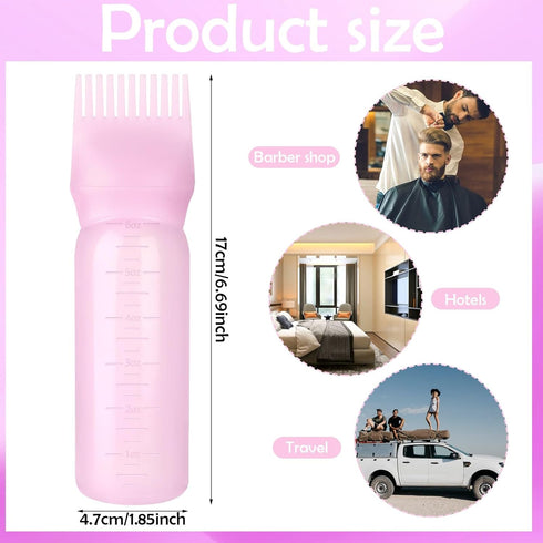 6 Ounce Root Comb Bottle Applicator, 2 Pack Oil Applicator for Hair Dye, Hairstyling, and Oiling (Pink)