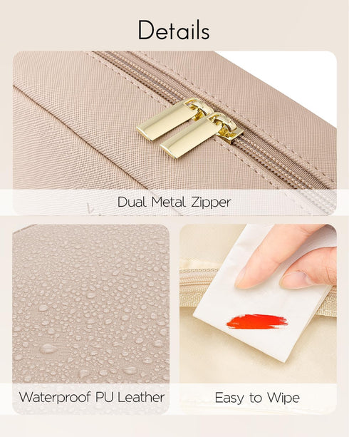 Vlando Small Makeup Pouch,Travel Makeup Bag PU Leather Wide-open Makeup Pouch for Purse Makeup Brush Holder-Milk Tea
