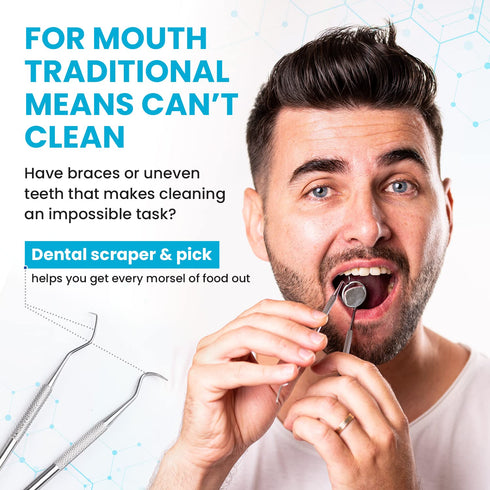 Dental Tools Set for Teeth Cleaning, Stainless Steel Scraper and Mouth Mirror for Plaque and Tartar Removal (Aqua)