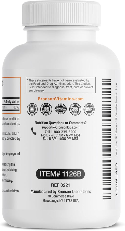 Bronson Vitamin K2 as MK-7 Menaquinone 100 mcg, 120 Capsules, Non-GMO