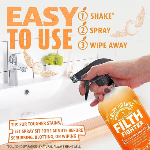 ANGRY ORANGE All-Purpose Cleaner Spray, Multipurpose for Kitchen and Bathroom, 24 Fl. Oz - Pack of 2 Bottles