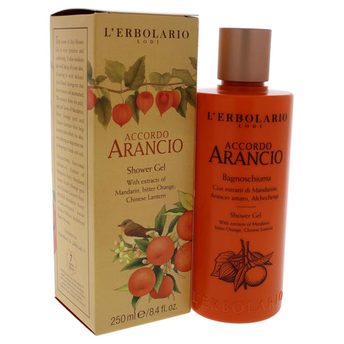 L'Erbolario Shower Gel, Moisturizing Body Wash with Plant Extracts, Citrus Scent, Accordo Arancio - 8.4 oz
