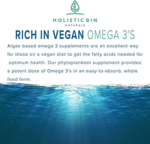Marine Phytoplankton Powder by Holistic Bin - Vegan Omega 3 Supplement Naturally Grown in Nordic Seawater (50g)