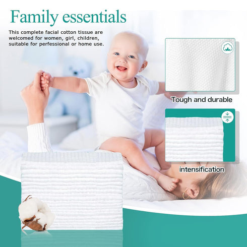 Soft Disposable Face Towel, Cotton Facial Dry Wipes 300 Count, Large Packing for Washing and Drying, Facial Tissue for