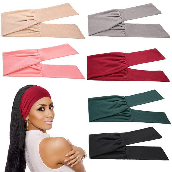 WILLBOND 6 Pieces Adjustable Wide Headbands for Women, Knotted African Hairband, Non Slip Floral Yoga Hairbands