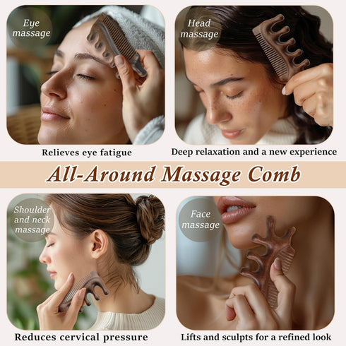 Zoolinn Natural Sandalwood Massage Comb Multi-Area Massage for Hair, Head, Face, Neck, and Body, Meridians Tool