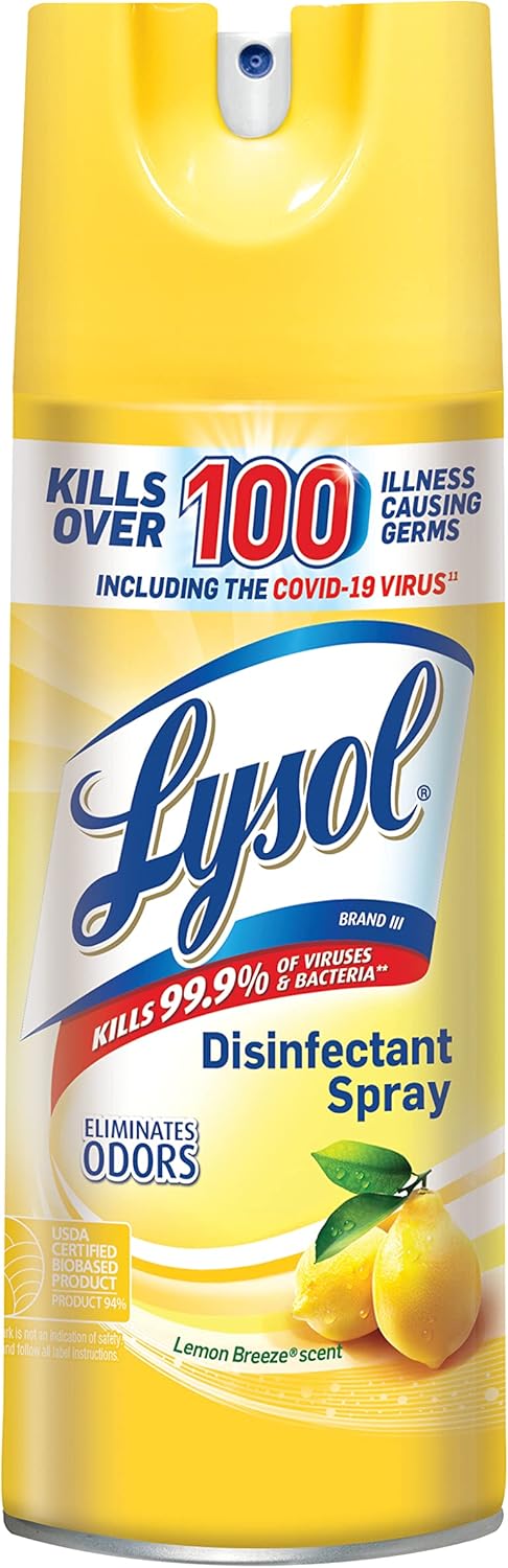 Lysol Disinfectant Spray, 12.5 oz, Lemon Breeze, Antibacterial and Sanitizing Spray for Deodorizing