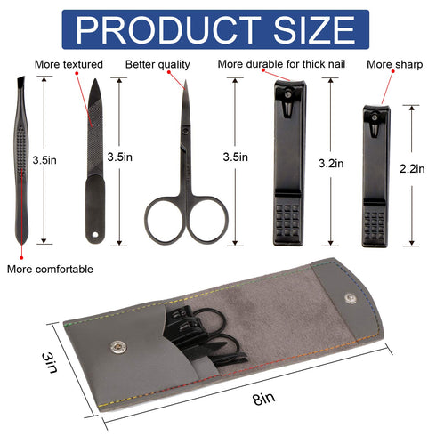 Manicure Pedicure Kit 5 Pieces Nail Clippers Set for Fingernails & Toenails with Vibrissac Scissor and Travel Case